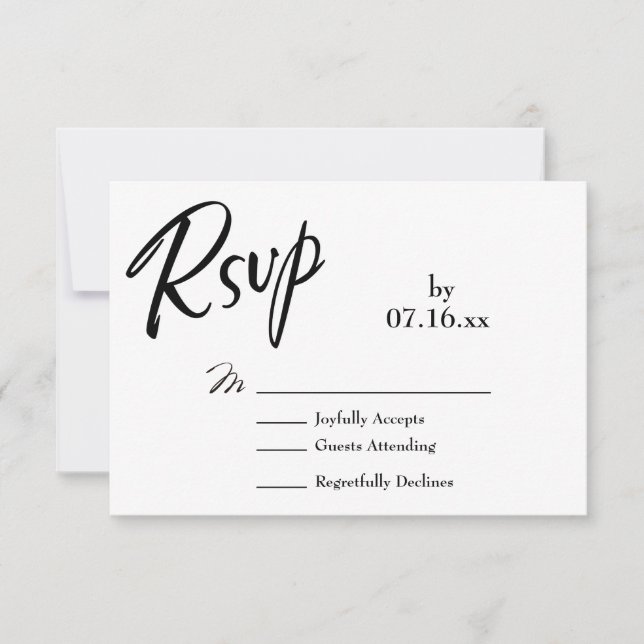 Simple, Elegant, Black & White RSVP Typography Card (Front)