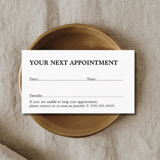 Simple Elegant Black White Salon Appointment Card