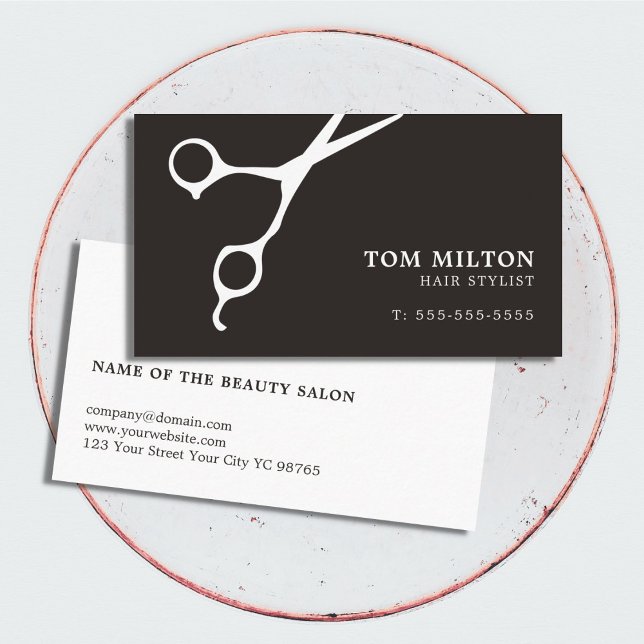 Simple Elegant Black White Scissor Hairdresser Business Card (Creator Uploaded)