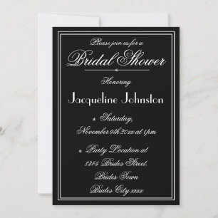 Simple Elegant Black & White Script Bridal Shower Invitation