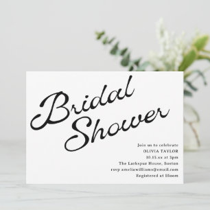 Simple Elegant Black White Script Bridal Shower Invitation