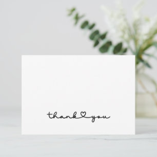 Simple Elegant Black White Script Heart Thank You Card