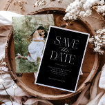 Simple Elegant Black White Script Photo Save The Date<br><div class="desc">Simple Elegant Black White Script Photo Save the Date features a bold solid border,  surrounding modern type that includes calligraphy script.</div>