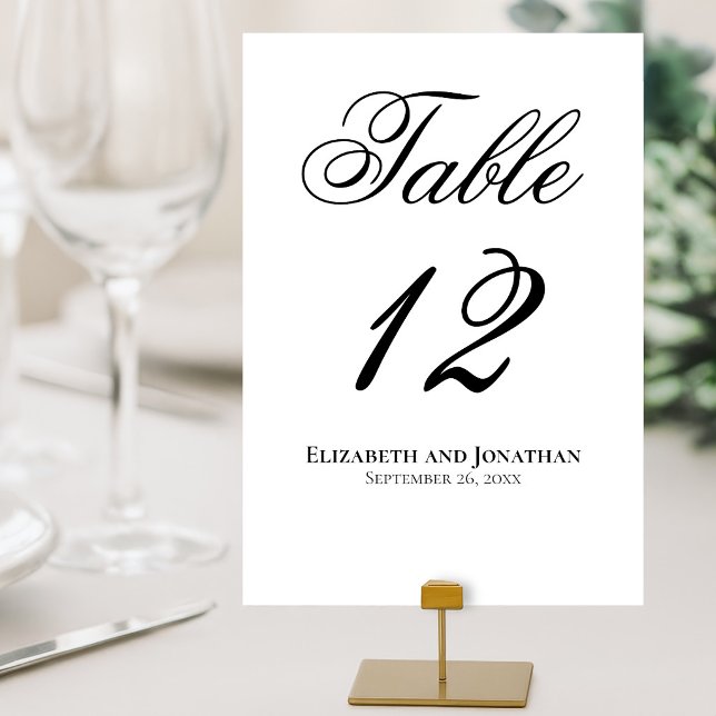 Simple Elegant Black & White Script Wedding Table Number (Creator Uploaded)