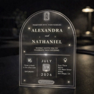 Simple Elegant Black White Transparent Wedding Acrylic Invitations