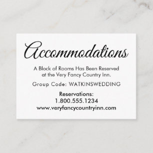 Simple Elegant Black White Wedding Accommodations Enclosure Card
