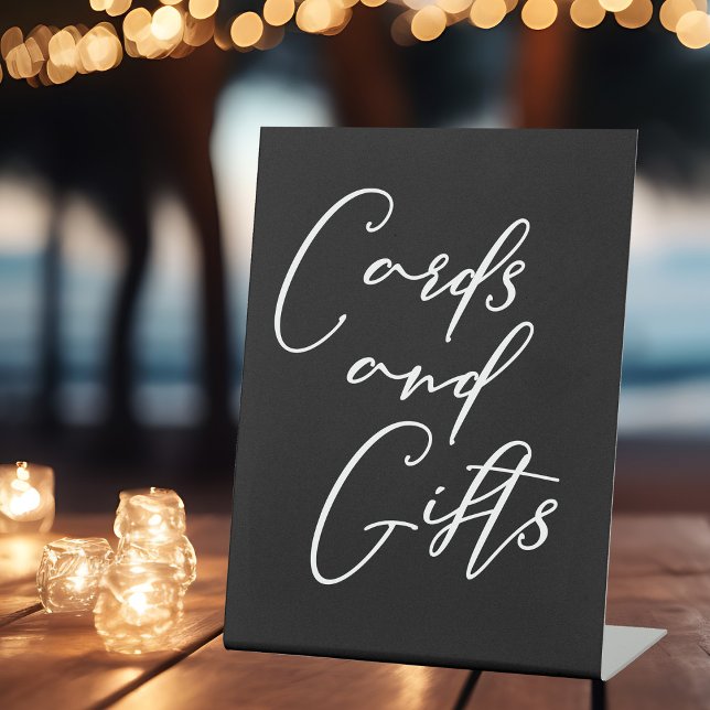 Simple Elegant Black White Wedding Cards Gifts Pedestal Sign (Creator Uploaded)