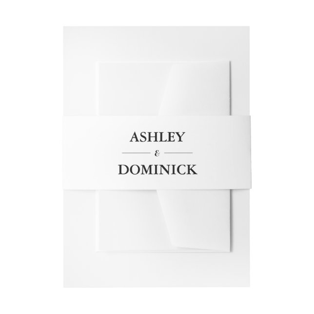 Simple Elegant Black & White Wedding Envelope  Invitation Belly Band (Front Example)