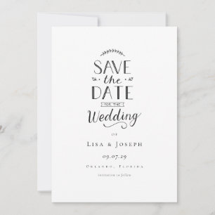 Simple Elegant Black White Wedding Save the Date Invitation