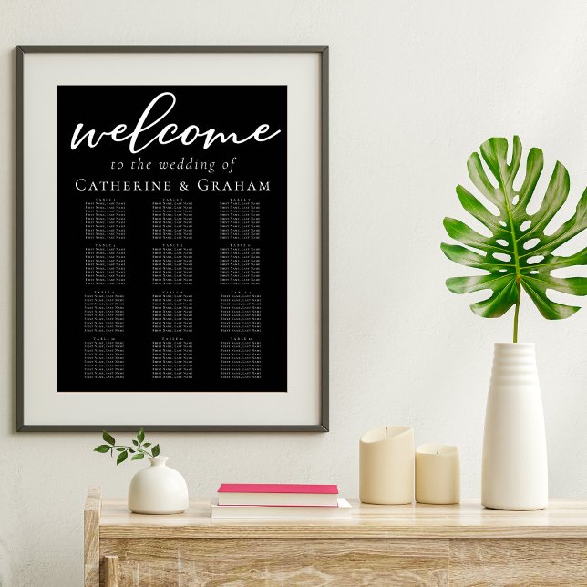Simple Elegant Black White Wedding Seating Chart (Creator Uploaded)