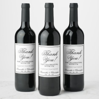 Simple Elegant Black & White Wedding Thank You Wine Label