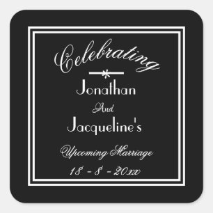 Simple Elegant Black with White Celebrating Script Square Sticker