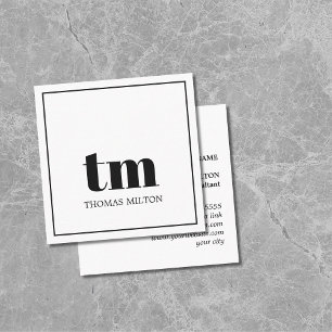 Simple Elegant BlackWhite Bold Monogram Consultant Square Business Card
