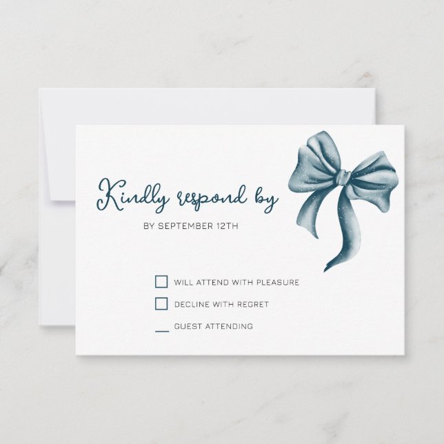 Simple Elegant Blue Bow Party RSVP Card (Front)