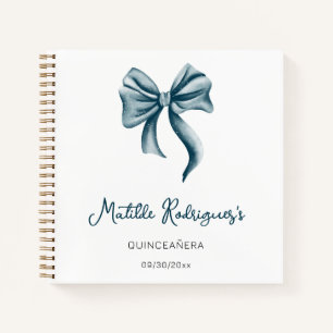 Simple Elegant Blue Bow Quinceañera Guest Book