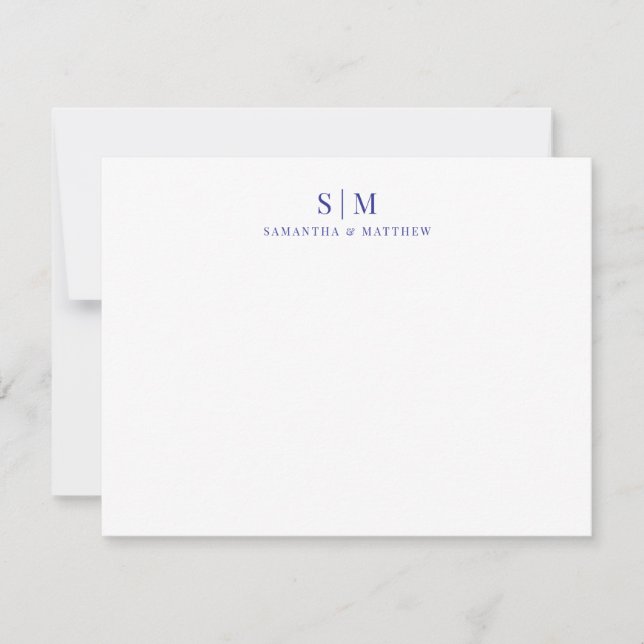 Simple Elegant Blue Couple Monogram Initials  Card (Front)