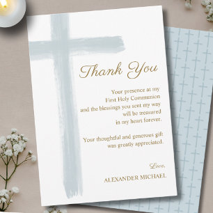 Simple Elegant Blue Cross First Holy Communion Thank You Card