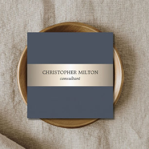 Simple Elegant Blue Faux Gold Stripe Consultant Square Business Card