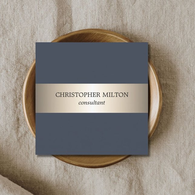 Simple Elegant Blue Faux Gold Stripe Consultant Square Business Card (Creator Uploaded)