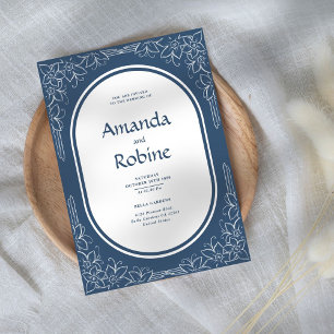 Simple Elegant Blue Floral Wedding Invitation