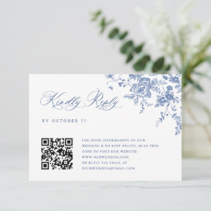 Simple Elegant Blue French Garden Wedding QR code RSVP Card