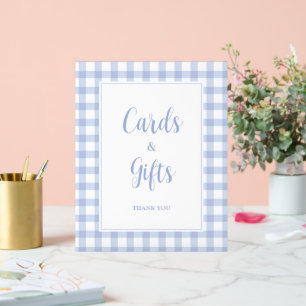 Simple Elegant Blue Gingham Cards and Gifts Sign