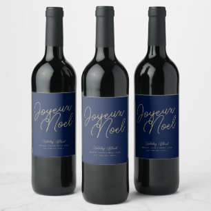 Simple Elegant Blue & Gold Joyeux Noel Christmas Wine Label