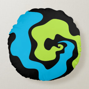 Simple elegant Blue green black Abstract shapes Round Cushion