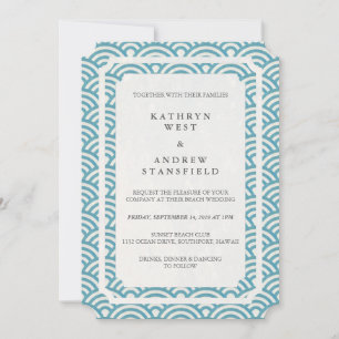 Simple Elegant Blue/Green + White Beach Wedding Invitation