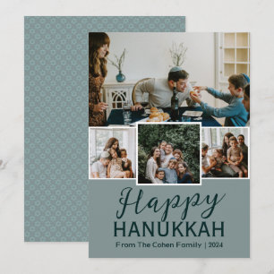 Simple Elegant Blue Happy Hanukkah photo Collage Holiday Card