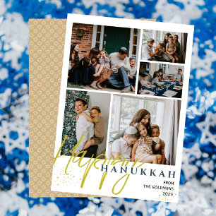 Simple Elegant Blue Happy Hanukkah photo Collage Holiday Card