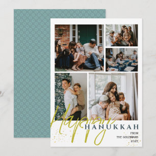 Simple Elegant Blue Happy Hanukkah photo Collage Holiday Card