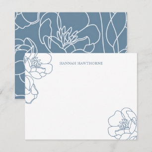 Simple Elegant Blue Modern Line Art Floral Card