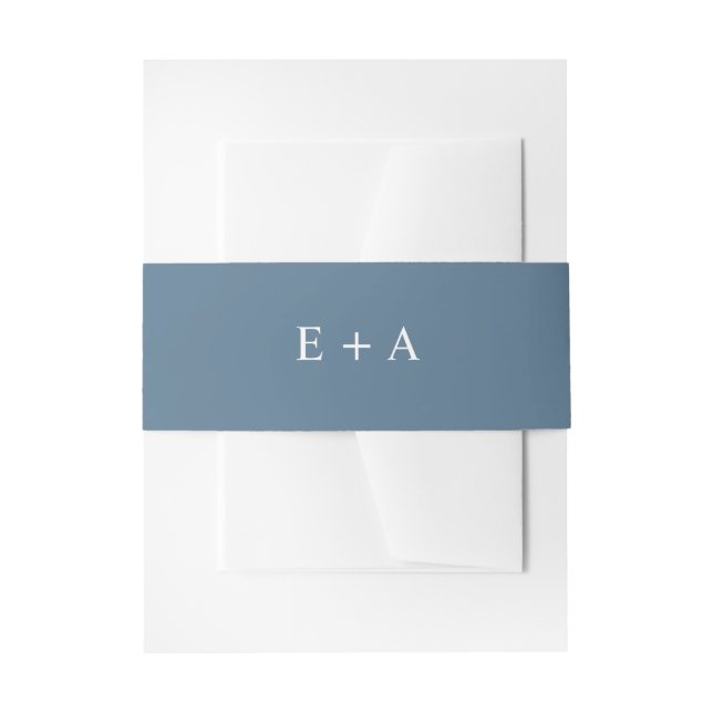Simple Elegant Blue Monogram Invitation Belly Band (Front Example)