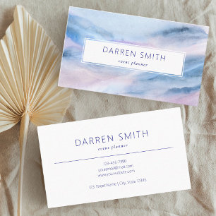 Simple Elegant Blue Pink Teal Watercolor Abstract Business Card