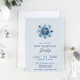 Simple & Elegant Blue Snowflake New Year's Party Invitation