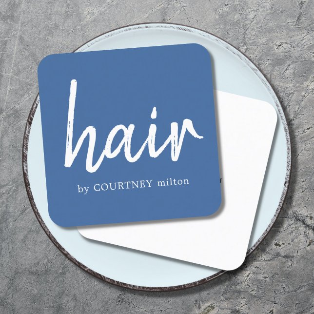 Simple Elegant Blue White Hair Stylist  Square Business Card (Creator Uploaded)