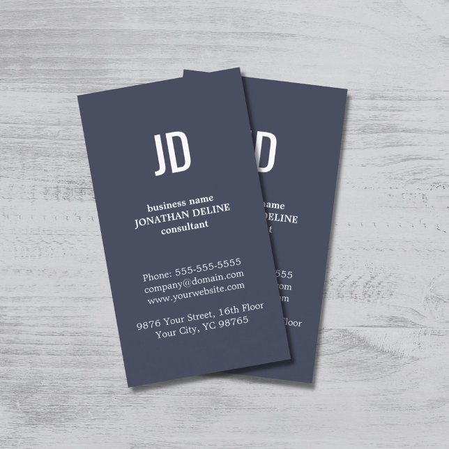 Simple Elegant Blue White Monogram Consultant Business Card (Creator Uploaded)