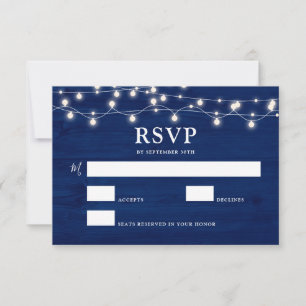Simple Elegant Blue Wood Rustic Wedding RSVP Card