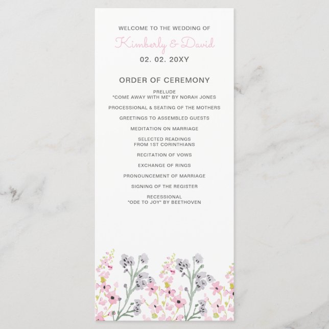 Simple Elegant Blush Floral Wedding Programme (Front)