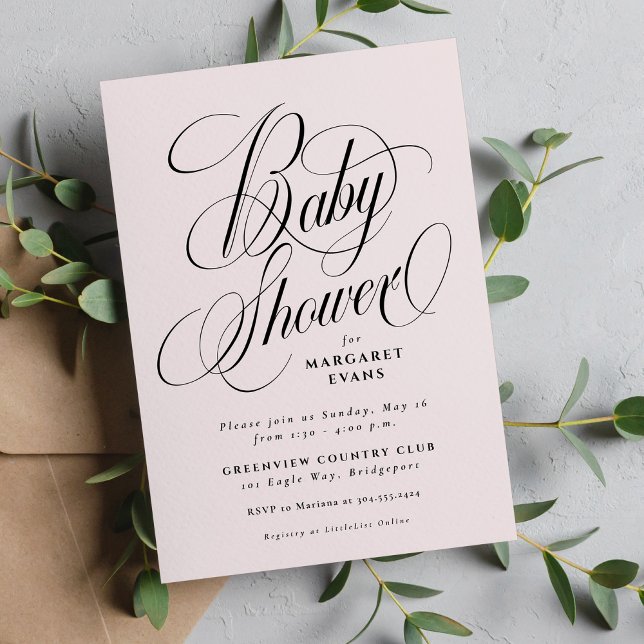 Simple elegant blush pink baby shower  invitation (Creator Uploaded)