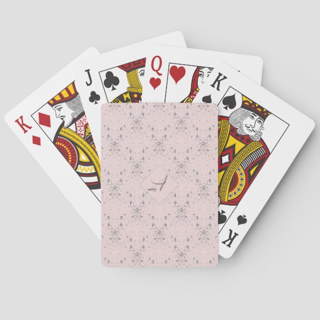 Simple Elegant Blush Pink Glitter Pattern Monogram Playing Cards (Back)