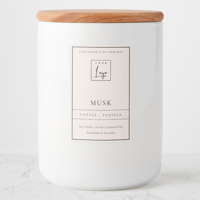 SIMPLE ELEGANT BLUSH PINK LOGO BORDER CANDLE FOOD LABEL (Front)