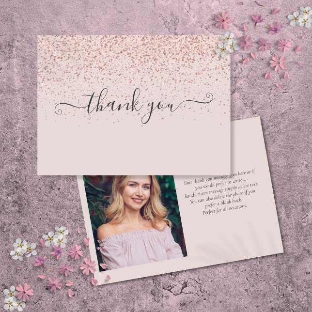 Simple Elegant Blush Pink Script Photo Thank You Card (Simple Elegant Blush Pink Script Photo Thank You Card)