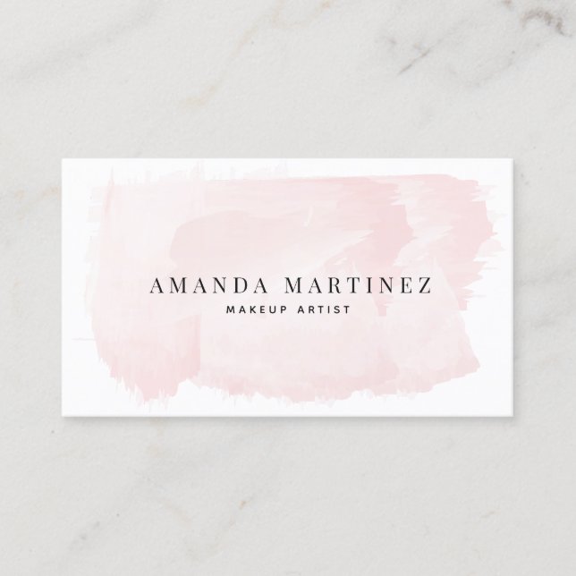 Simple Elegant Blush Pink Watercolor Social Media Business Card (Front)