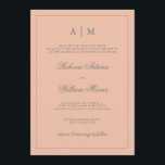 Simple Elegant Blush Pink Wedding Invitation<br><div class="desc">This stylish wedding invitation features a trendy shade of blush pink,  and a grey frame and text. You can personalise the top with your initials.</div>