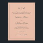 Simple Elegant Blush Pink Wedding Invitation<br><div class="desc">This stylish wedding invitation features a trendy shade of blush pink,  and a grey frame and text. You can personalise the top with your initials.</div>