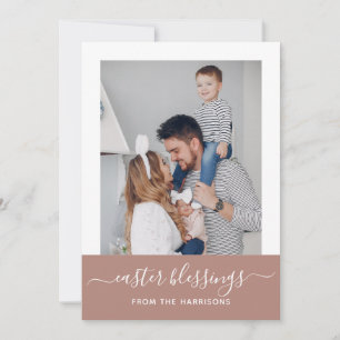 Simple Elegant Blush Script Family Photo Easter Holiday Card
