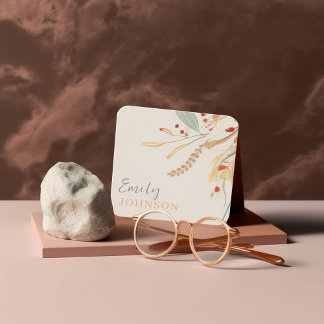 Simple Elegant Bohemian Botanical Calligraphy Square Business Card
