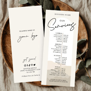 Simple Elegant Boho Arch Hair Stylist Price List Rack Card